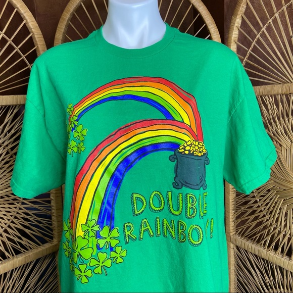 ST PATRICKS DAY Double Rainbow Pot of Gold Clover Green Graphic Tee XL - Picture 2 of 8